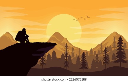 female traveler in forest scene