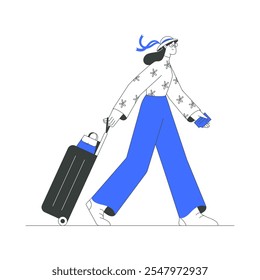 Female Traveler Pulling A Suitcase And Holding A Ticket In Flat Vector Illustration Symbolizing Travel, Mobility, And Tourism, Isolated On White Background