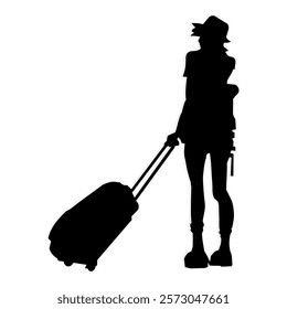 female traveler silhouette with suitcase