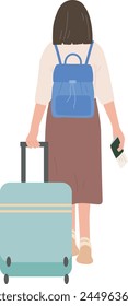 Female Traveler with Suitcase Tourist Travel Character Illustration Graphic Cartoon Art