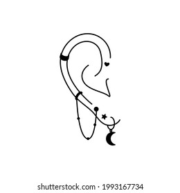 Female trendy illustrations - ear with earrings