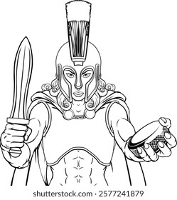 A female trojan or spartan woman ice hockey sports team cartoon mascot