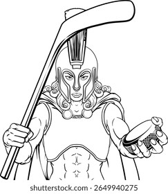 Um troiano feminino ou mulher espartana mascote de desenho animado do time de hóquei no gelo