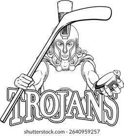 A female trojan woman ice hockey sports team cartoon mascot