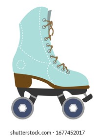 Female turquoise roller Skates with four wheels and heels. Vintage cute illustration in cartoon style, girl art.