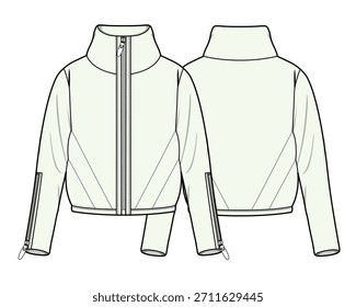 Weibliche Rollkragenjacke Design technische flache Skizze Vektor Mockup Vorlage.