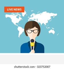 Female TV presenters sit at the table. Live news. News of the world.