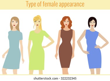 Female type of appearance of color type. Set with image of beautiful girls.