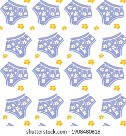 Female underwear pattern with a flowers and hearts. Trendy female underwear. Modern hand drawn women's underwear. Beautiful pattern . Sensuality and femininity concept. Isolated illustrated element.