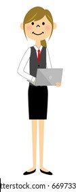 The female of the uniform with a laptop computer