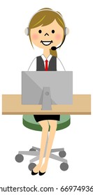 The female of the uniform who communicates while operating a PC