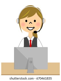 The female of the uniform who communicates while operating a PC