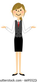 The female of the uniform who opens both hands