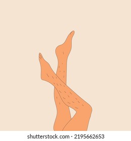 Female unshaved hairy legs in red high heels. . Vector