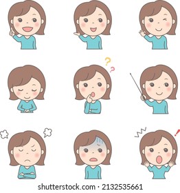 Female upper body illustration set (young woman)