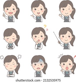 Female upper body illustration set (office lady)