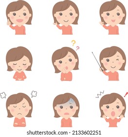 Female upper body illustration set (young woman)