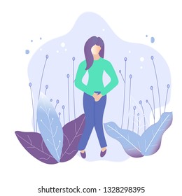 Female Urinary Incontinence, Cystitis, Menopause Concept Illustration. Vector