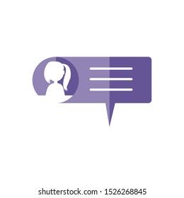 female user account in speech bubble vector illustration design