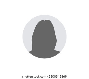 Female user avatar icon. Silhouette of human portrait with straight hair. Female face silhouette or icon vector design and illustration.