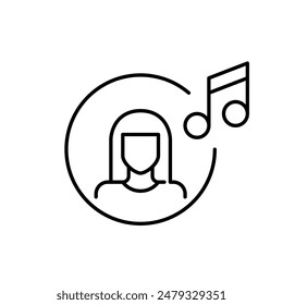 Female user avatar and musical note. Online streaming services. Music enthusiast profile. Pixel perfect vector con