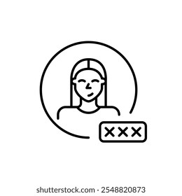 Female user avatar with password input box. Secure login, account protection and verified access. Pixel perfect vector icon