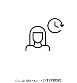 Usuario femenino y reloj. Registros de actividad y Estado de disponibilidad. Icono de Vector de trazo perfecto y editable