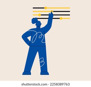 Weibliche Benutzer passen die Einstellungen an. Systemeinstellung, Bedienfeld. Konzept der benutzerdefinierten Einstellungen. Farbige Vektorgrafik
