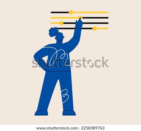 Female user customize settings. System adjust, control panel. Concept of custom settings. Colorful vector illustration

