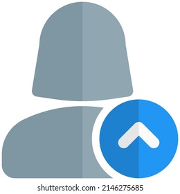 female user with up direction arrow for straight navigation