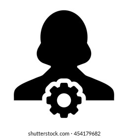 Female User Icon With Gear Cog Settings Symbol Glyph Vector illustration
