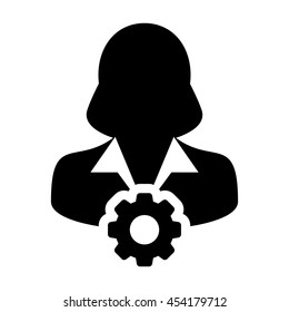 Female User Icon With Gear Cog Settings Symbol Glyph Vector illustration