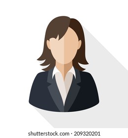 Female user icon with long shadow on white background