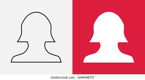 Icono de usuario femenino. Icono de ilustración del vector. Icono vectorial de usuario femenino, símbolo femenino. Conjunto de iconos de esquema y rellenos