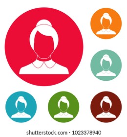 Female user icons circle set vector isolated on white background