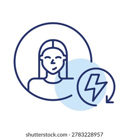 Female user and lightning bolt in renew arrow. Pixel perfect, editable stroke vector icon