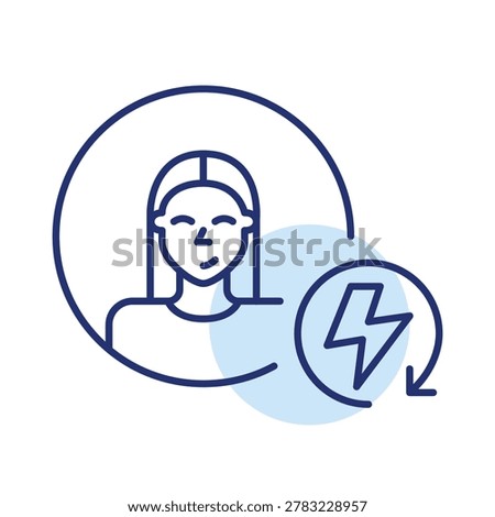 Female user and lightning bolt in renew arrow. Pixel perfect, editable stroke vector icon