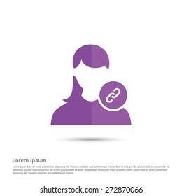 Female User Link Icon, pictogram icon on gray background. Simple flat metro design style. half shade cut icon. Flat design style. Vector illustration