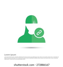 Female User Link Icon, pictogram icon on gray background. Simple flat metro design style. half shade cut icon. Flat design style. Vector illustration