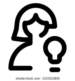 usuario femenino con múltiples ideas con logotipo de bombilla de rayos