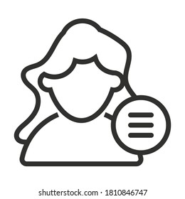 Female user profile or account menu line art icon for apps and websites