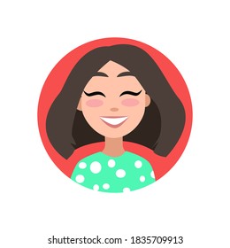 Female user profile. Avatar is a woman. A character for a screen saver with emotions. For website and mobile app design. Vector illustration on a white isolated background.
