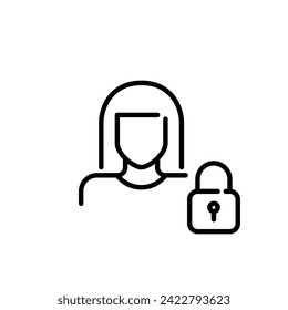 Female user secure account access. Woman and locked padlock. Pixel perfect icon