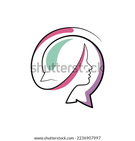 Female user talking design. Consultation, forum and community logo concept, call center, modern line art, vector, graphic, icon, illustration