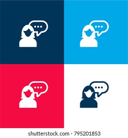 Female user talking four color material and minimal icon logo set in red and blue