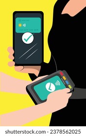 Mujer que usa un pago sin efectivo y sin contacto muestra el teléfono móvil