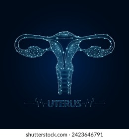 Female uterus in electronic form glowing between information connecting lines. Medical science of technology digital hi tech. Futuristic digital circuit board innovative health care. Vector EPS10.