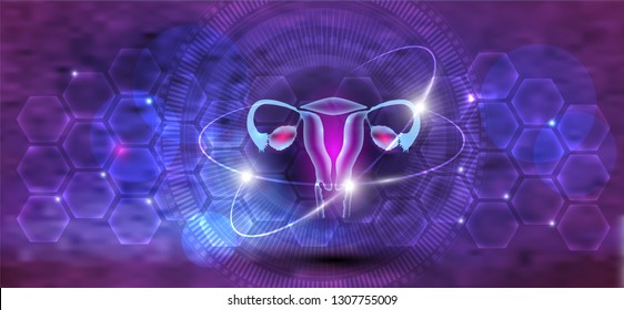 Female uterus and ovaries abstract scientific background, reproductive organs treatment concept on a beautiful abstract bright science backdrop