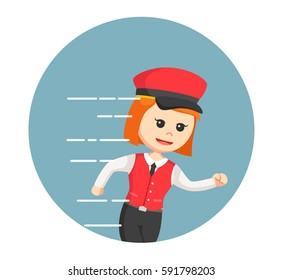 female valet running in circle background