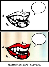 Female vampire lips with bright red lipstick